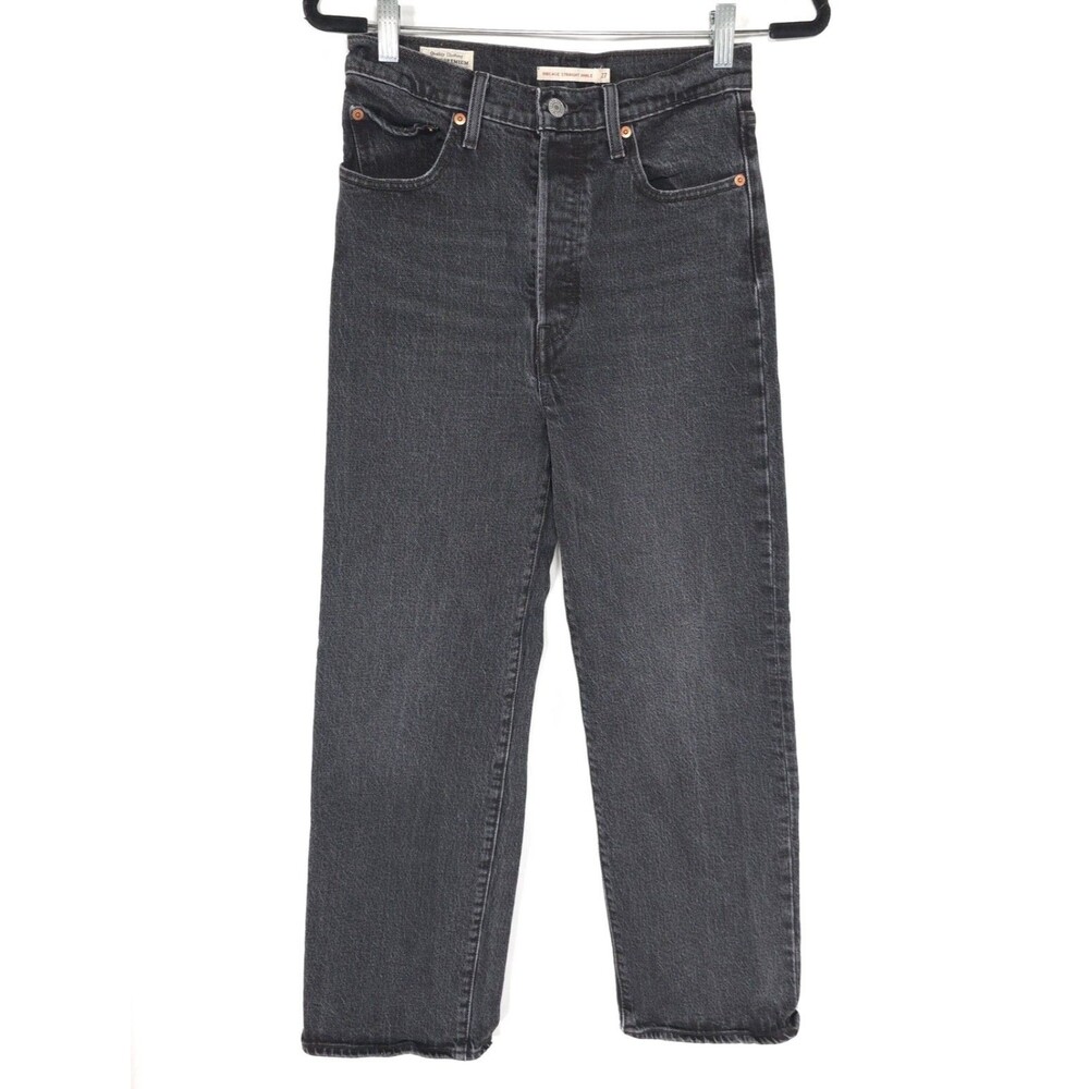 LEVIS PREMIUM Womens Jeans 27 Ribcage Straight Ankle Black Button Fly 72693-0037